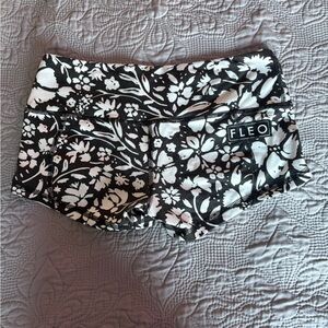 Fleo Black and White Floral Athletic Shorts